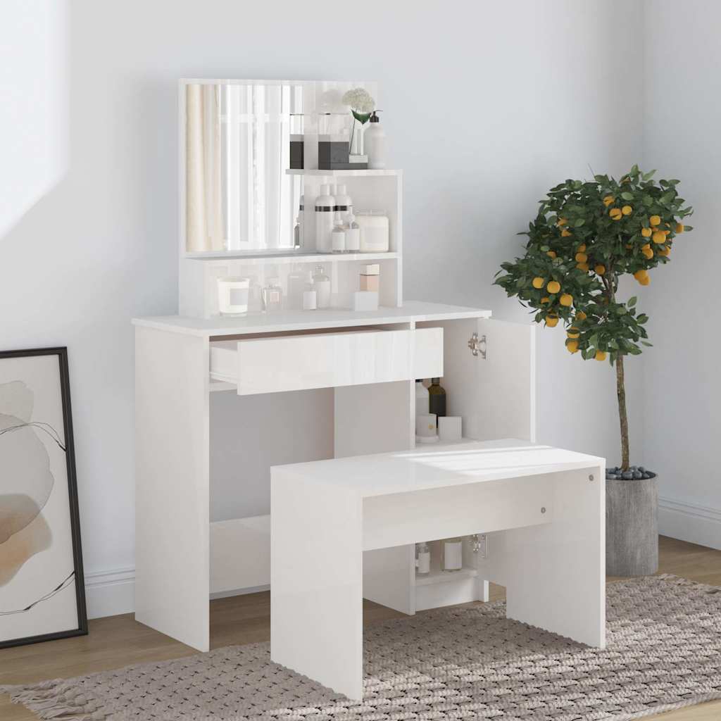 Vidaxl kaptafel met spiegel 86,5x35x136 cm hoogglans wit