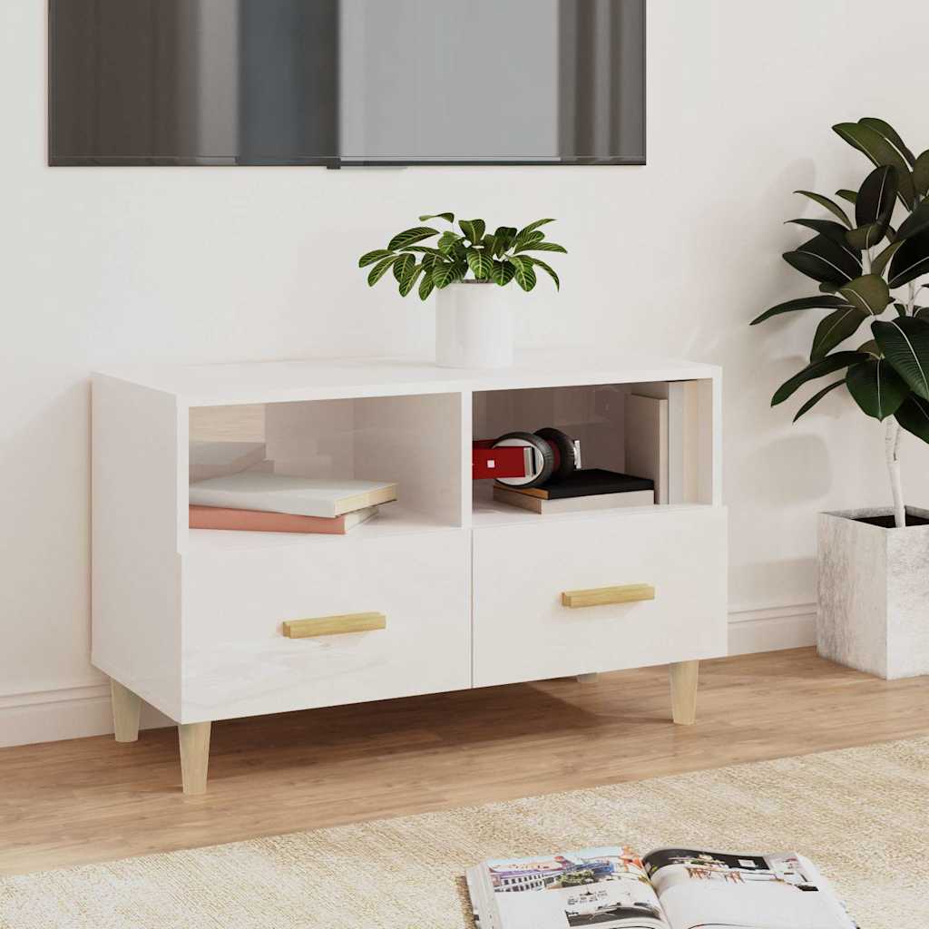 Vidaxl tv-meubel 80x36x50 cm bewerkt hout hoogglans wit