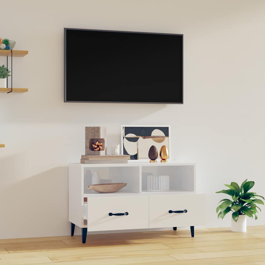 Vidaxl tv-meubel 80x36x50 cm bewerkt hout hoogglans wit