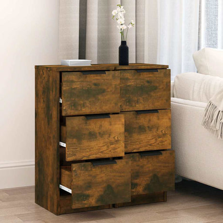 Vidaxl dressoirs 2 st 30x30x70 cm bewerkt hout gerookt eikenkleurig