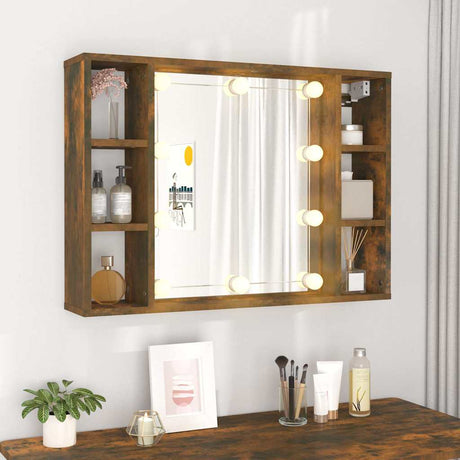Vidaxl spiegelkast met led-verlichting 76x15x55 cm gerookt eikenkleur
