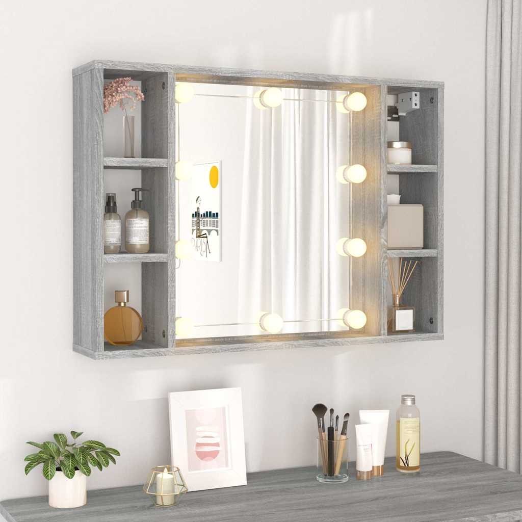 Vidaxl spiegelkast met led-verlichting 76x15x55 cm grijs sonoma eiken