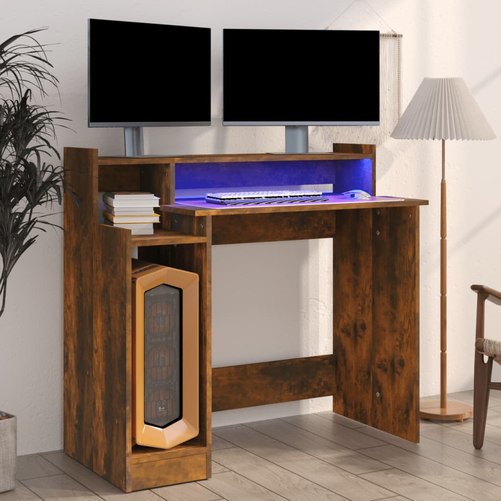 Vidaxl bureau met led-verlichting 97x45x90 cm hout gerookt eikenkleur