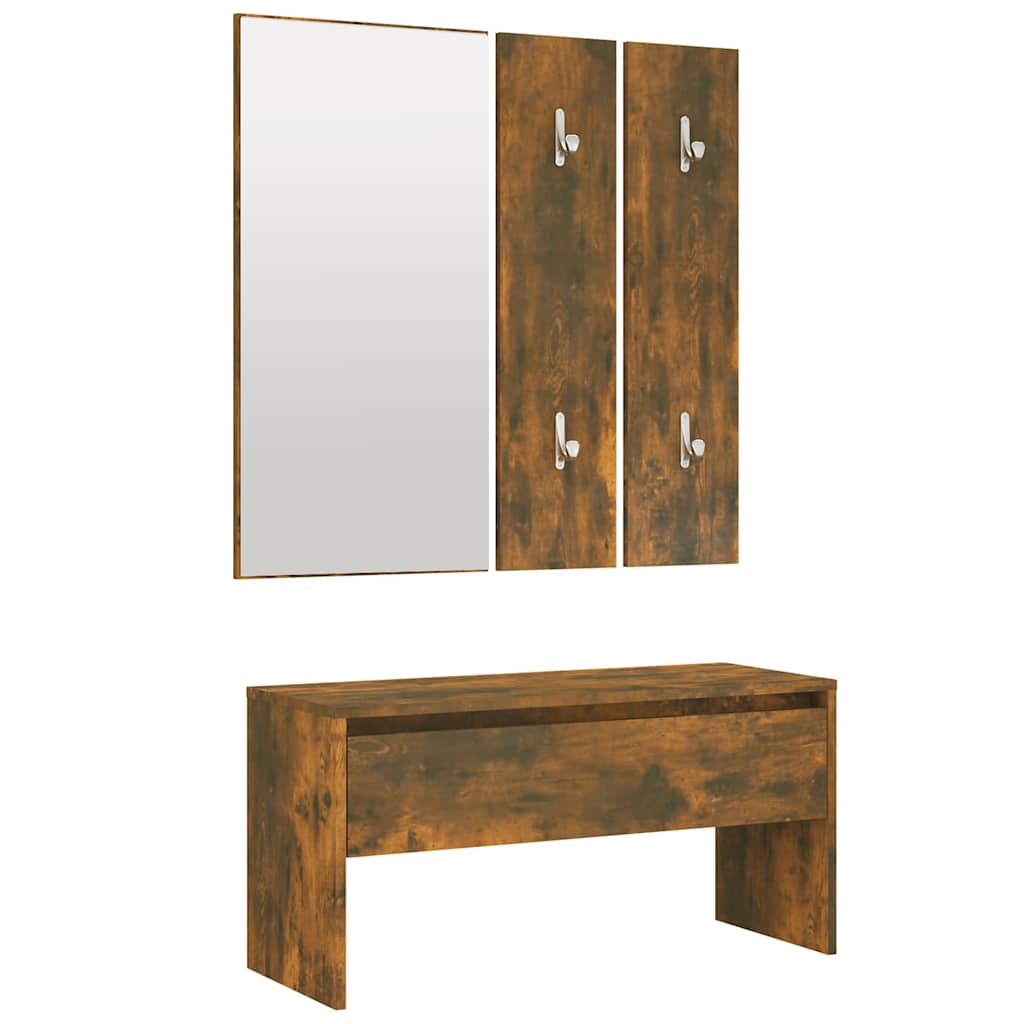 Vidaxl garderobe set bewerkt hout gerookt eikenkleurig