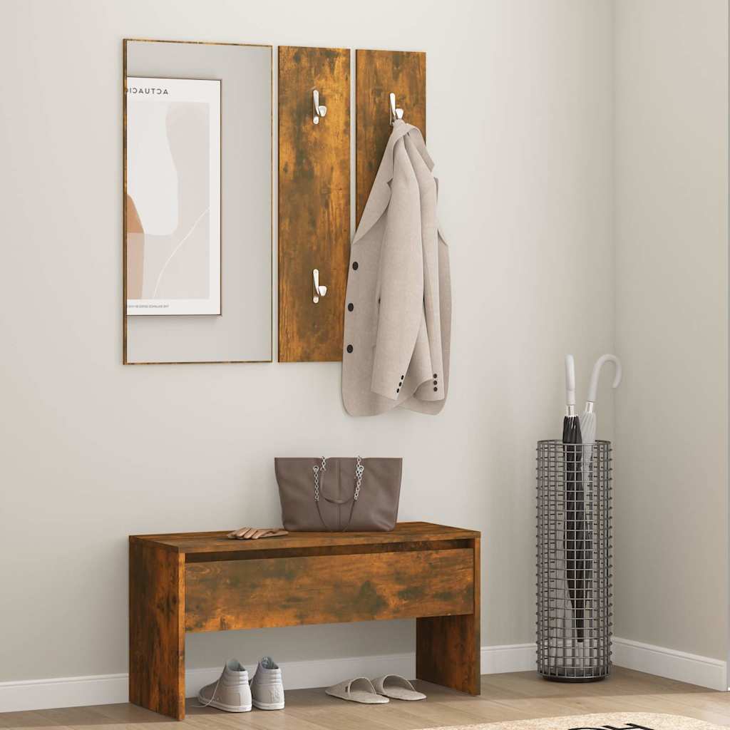 Vidaxl garderobe set bewerkt hout gerookt eikenkleurig