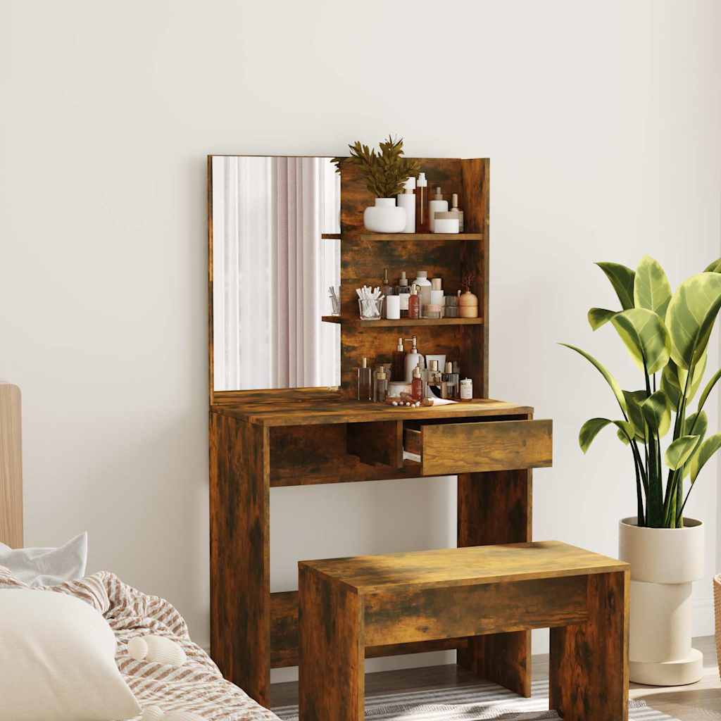 Vidaxl kaptafel met spiegel 74,5x40x141 cm gerookt eikenkleurig