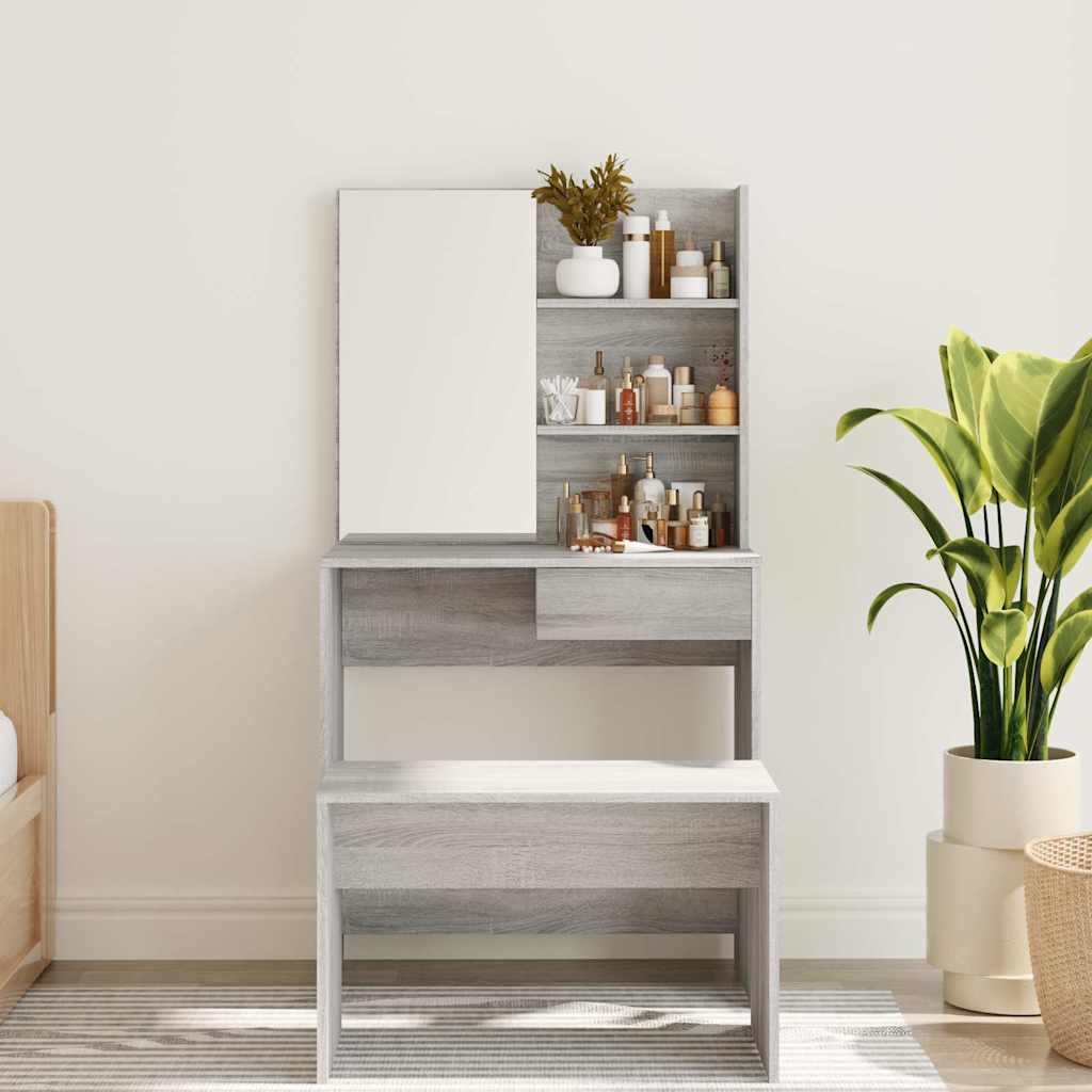 Vidaxl kaptafel met spiegel 74,5x40x141 cm grijs sonoma eikenkleurig