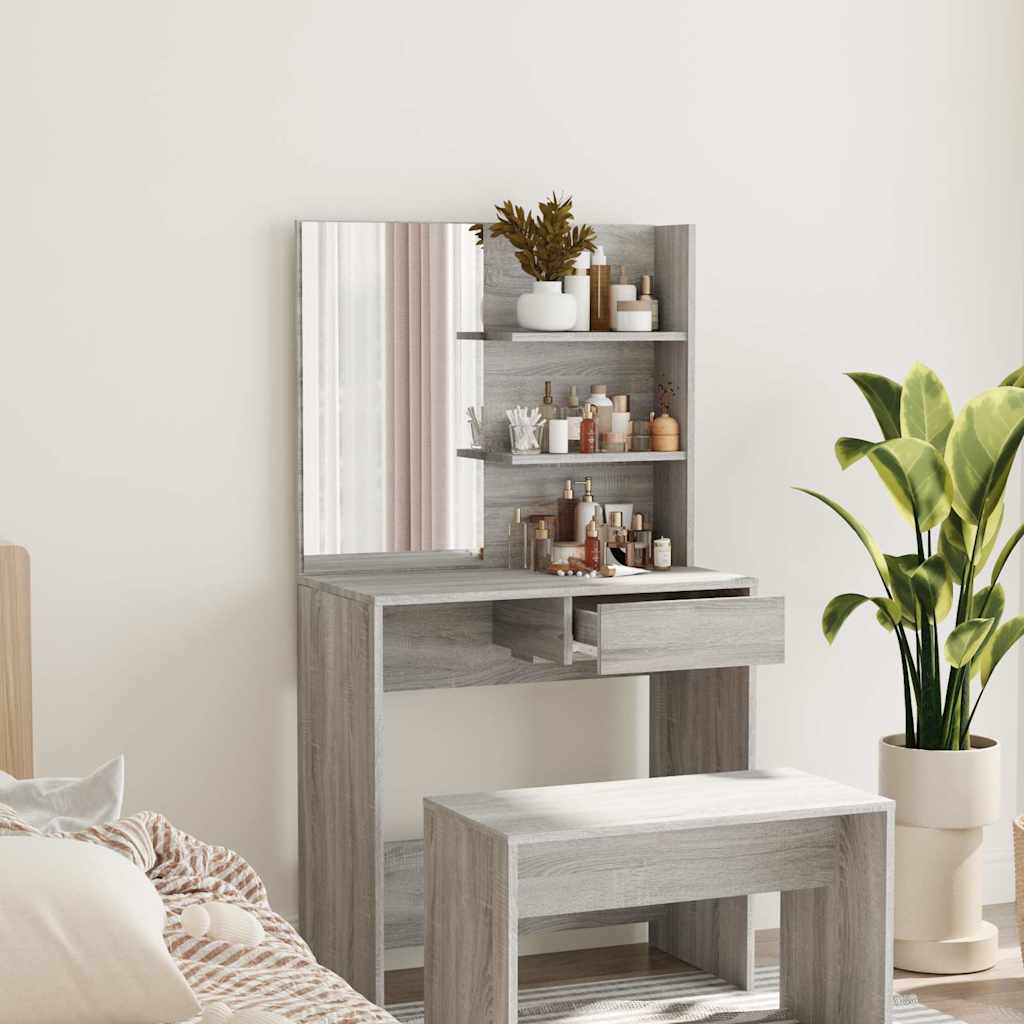 Vidaxl kaptafel met spiegel 74,5x40x141 cm grijs sonoma eikenkleurig