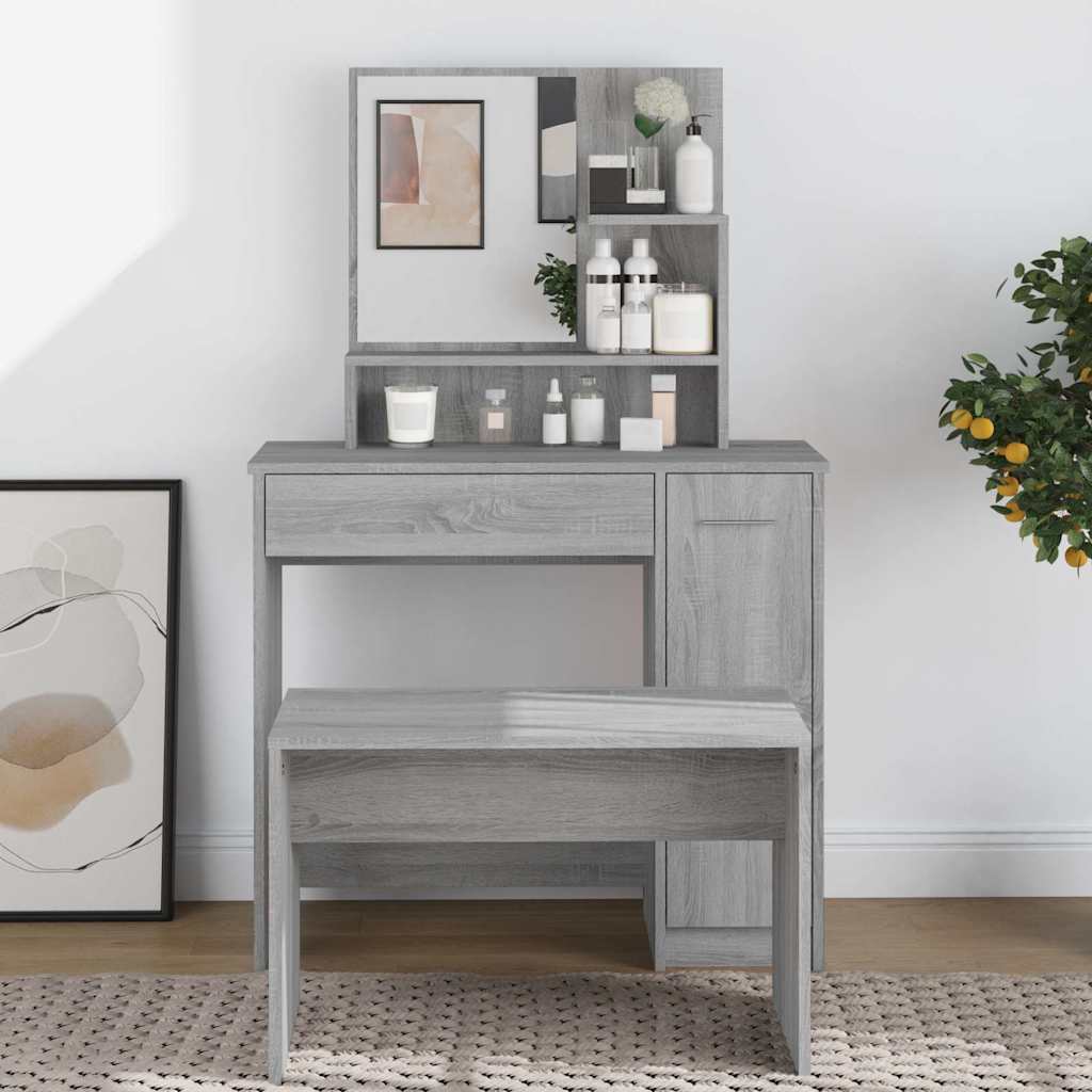 Vidaxl kaptafel met spiegel 86,5x35x136 cm grijs sonoma eikenkleurig