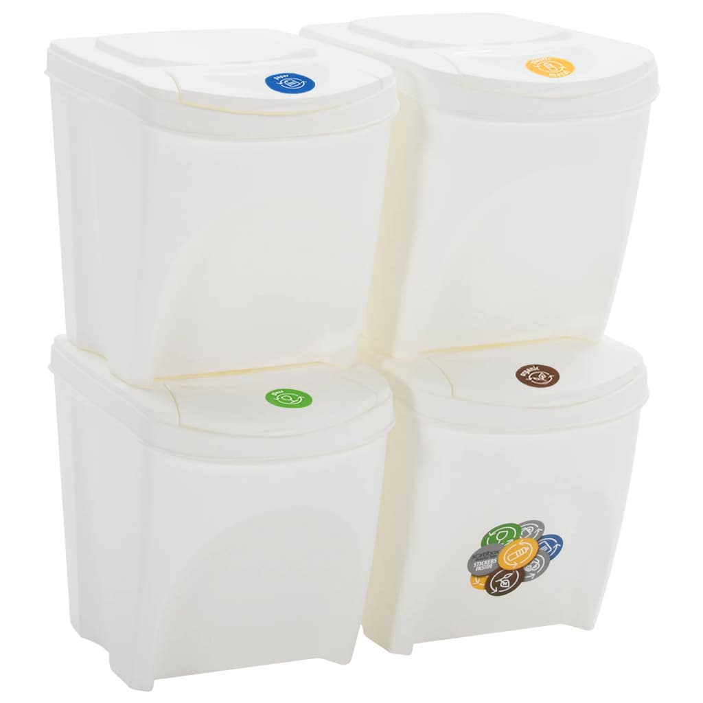 Latas de basura de Vidaxl 4 st apilable 100 l polypropene blanco