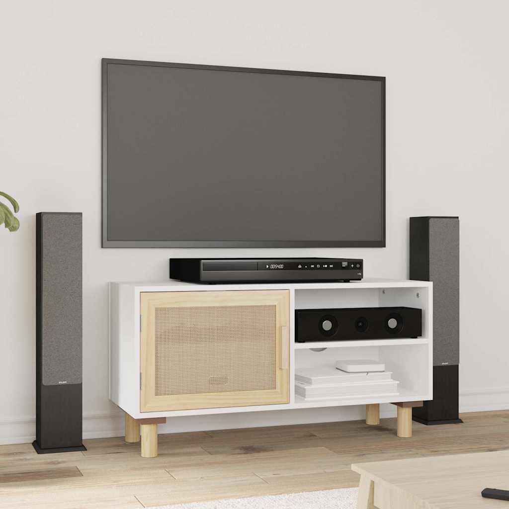 Vidaxl tv-meubel 80x30x40 cm massief grenenhout en rattan wit