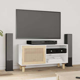 Vidaxl tv-meubel 80x30x40 cm massief grenenhout en rattan wit