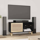 Vidaxl tv-meubel 80x30x40 cm massief grenenhout en rattan zwart