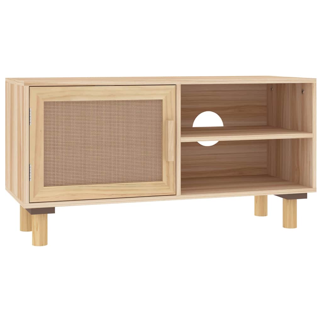 Vidaxl tv-meubel 80x30x40 cm massief grenenhout en rattan bruin