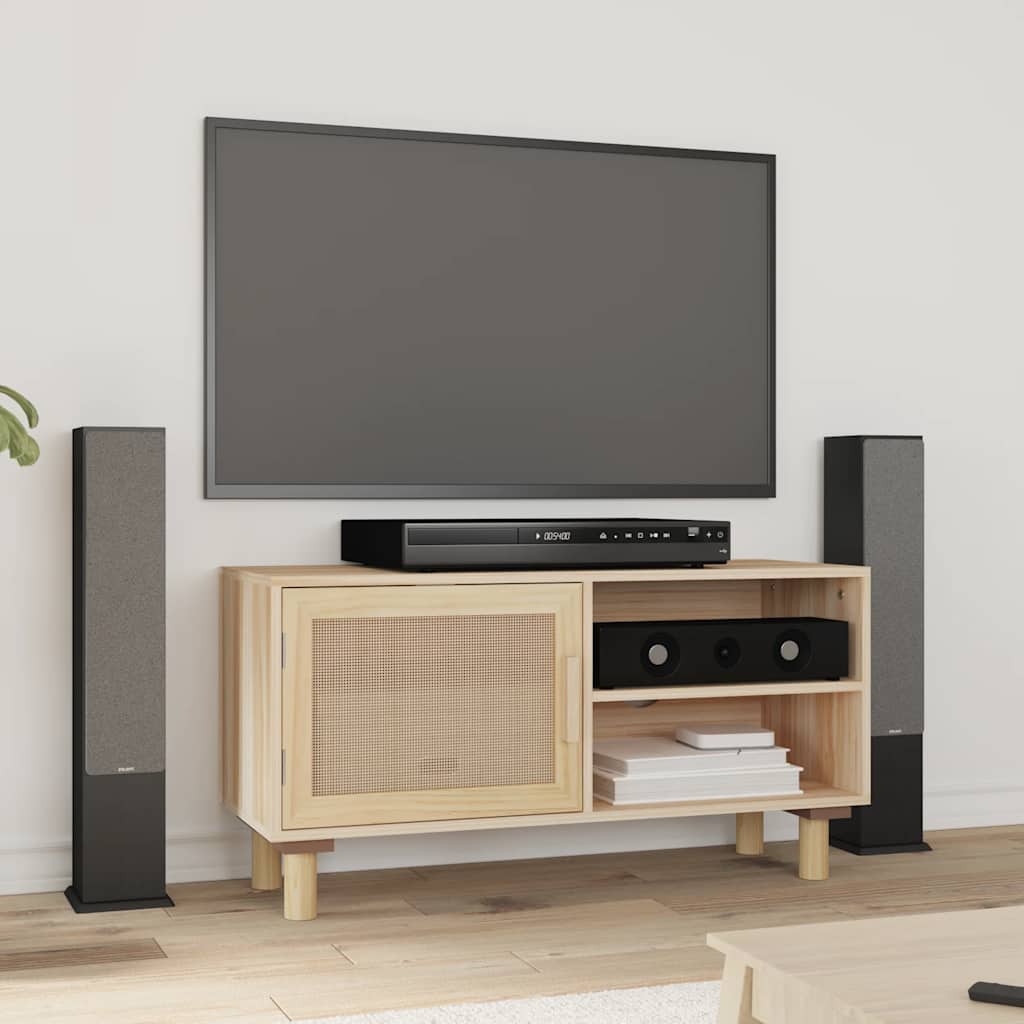 Vidaxl tv-meubel 80x30x40 cm massief grenenhout en rattan bruin