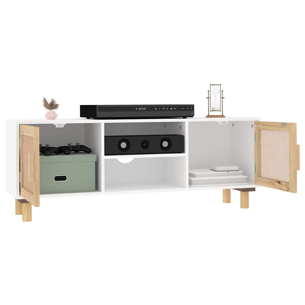 Vidaxl tv-meubel 105x30x40 cm massief grenenhout en rattan wit