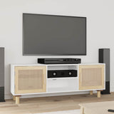 Vidaxl tv-meubel 105x30x40 cm massief grenenhout en rattan wit