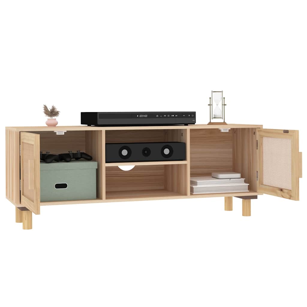 Vidaxl tv-meubel 105x30x40 cm massief grenenhout en rattan bruin