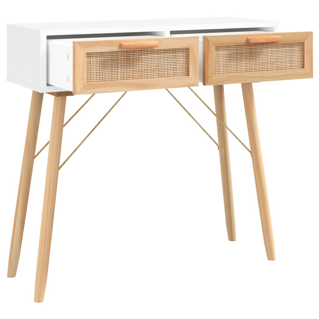 Vidaxl wandtafel 80x30x75 cm massief grenenhout en natuurlijk rattan