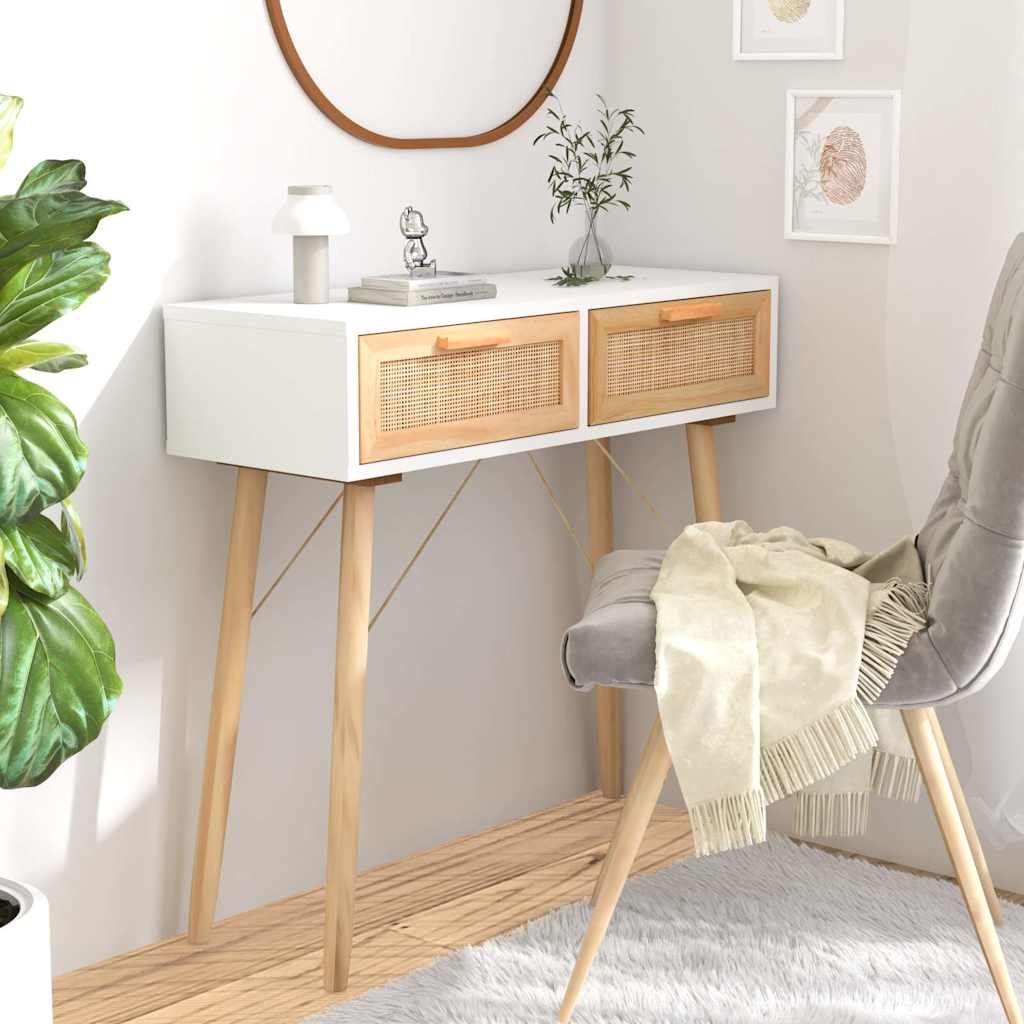Vidaxl wandtafel 80x30x75 cm massief grenenhout en natuurlijk rattan