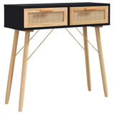 Vidaxl wandtafel 80x30x75 cm massief grenenhout en natuurlijk rattan