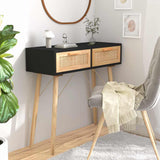 Vidaxl wandtafel 80x30x75 cm massief grenenhout en natuurlijk rattan