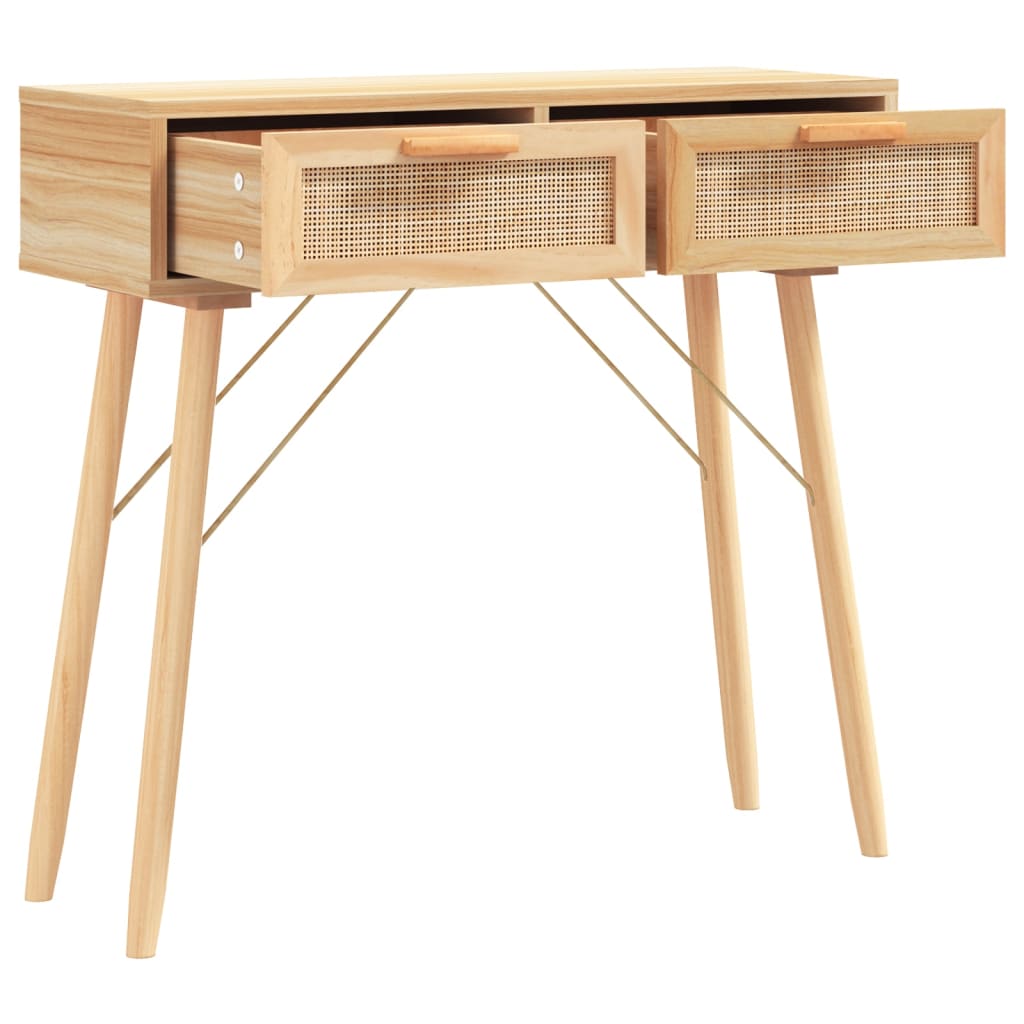 Vidaxl wandtafel 80x30x75 cm massief grenenhout en natuurlijk rattan