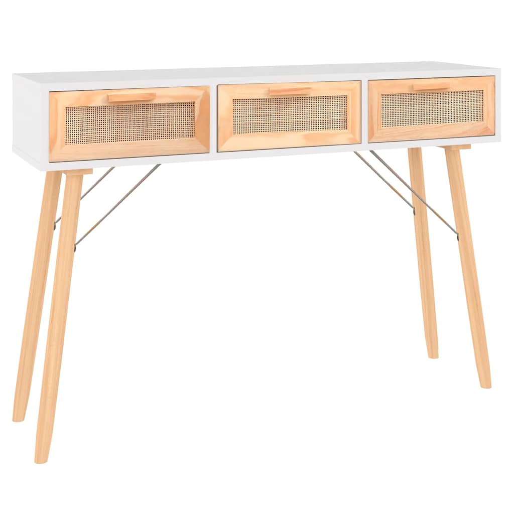 Vidaxl wandtafel 105x30x75 cm massief grenenhout en natuurlijk rattan