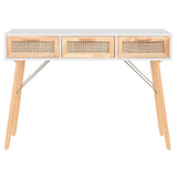 Vidaxl wandtafel 105x30x75 cm massief grenenhout en natuurlijk rattan