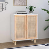 Vidaxl dressoir 60x30x70 cm massief grenenhout en rattan wit