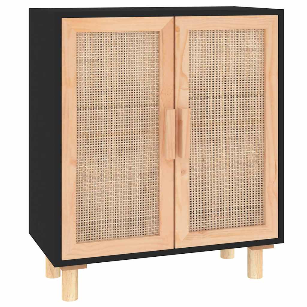 Vidaxl dressoir 60x30x70 cm massief grenen hout en rattan zwart