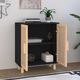 Vidaxl dressoir 60x30x70 cm massief grenen hout en rattan zwart