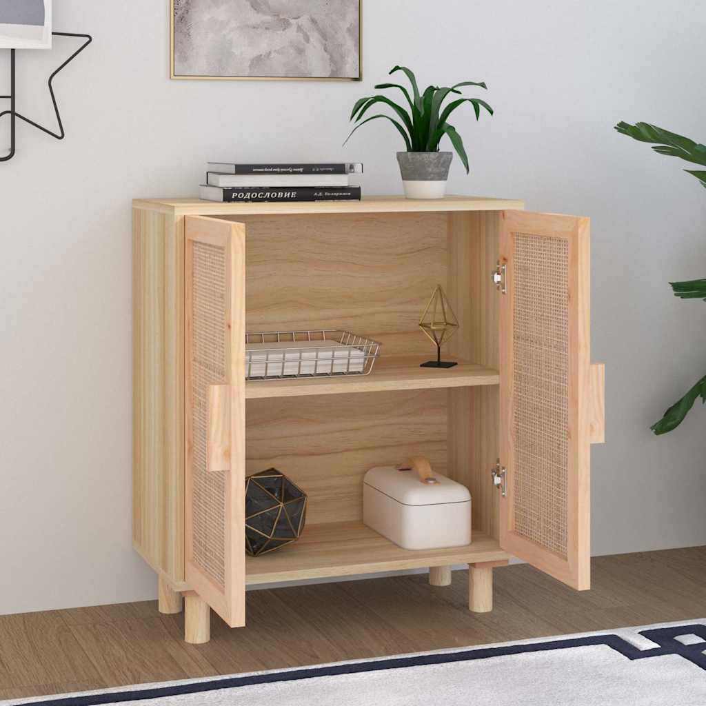 Vidaxl dressoir 60x30x70 cm massief grenenhout en rattan bruin
