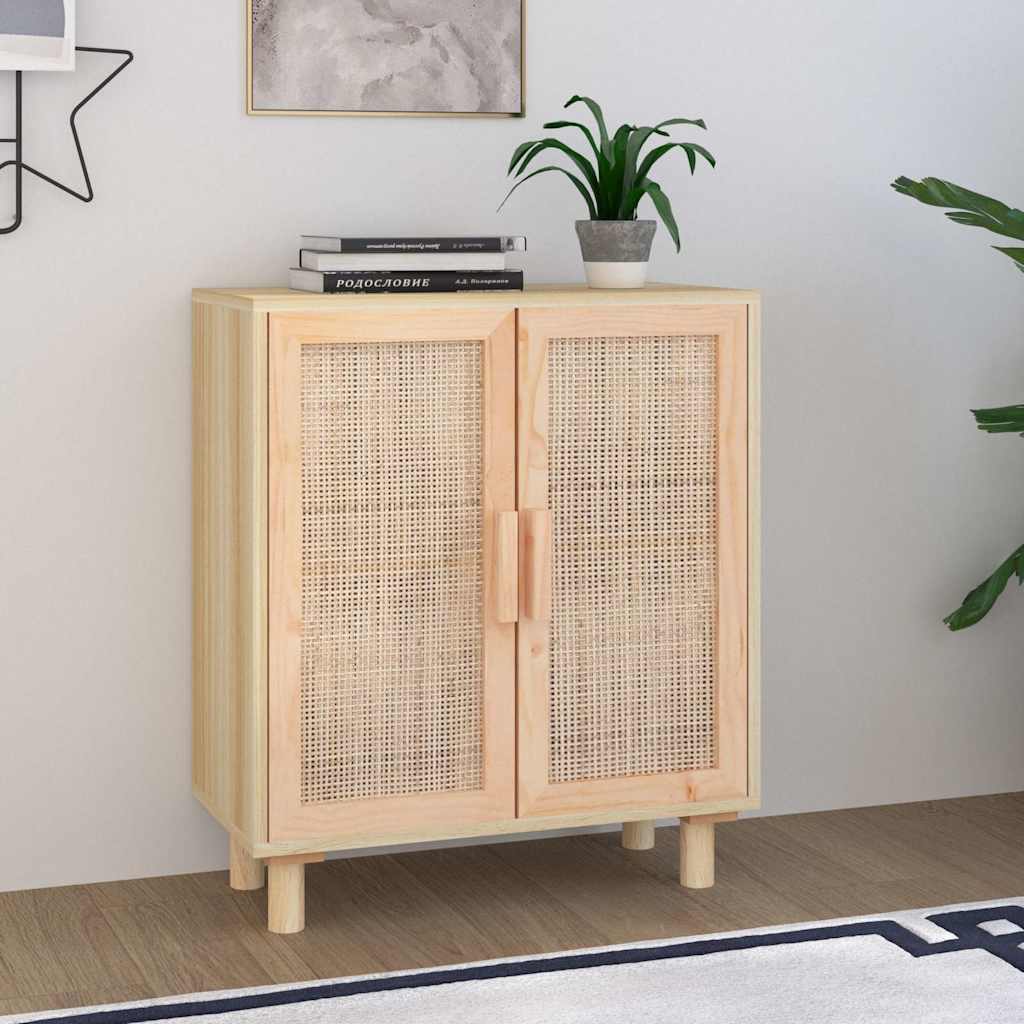 Vidaxl dressoir 60x30x70 cm massief grenenhout en rattan bruin
