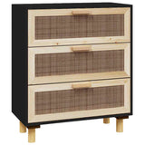 Vidaxl dressoir 60x30x70 cm massief grenen hout en rattan zwart