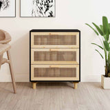 Vidaxl dressoir 60x30x70 cm massief grenen hout en rattan zwart