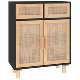 Vidaxl dressoir 60x30x75 cm massief grenen hout en rattan zwart