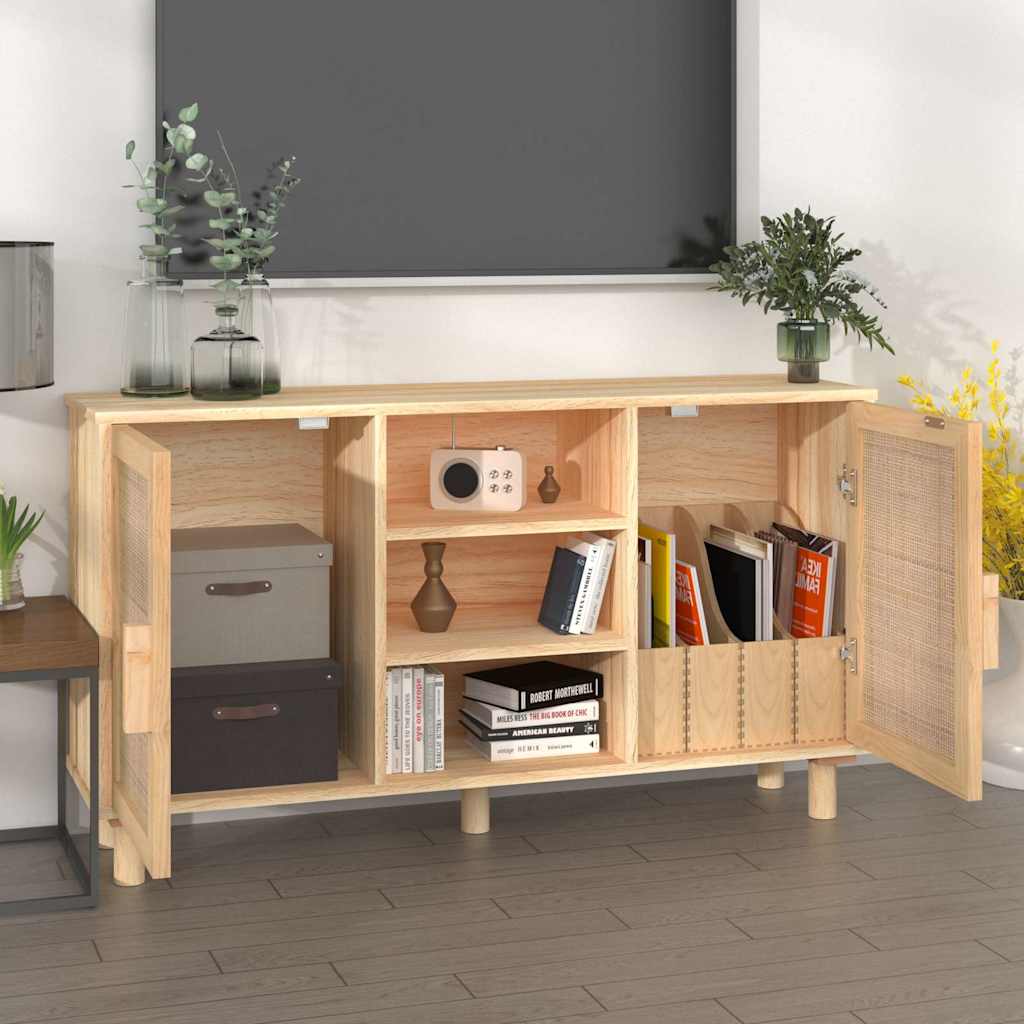 Vidaxl dressoir 105x30x60 cm massief grenenhout en rattan bruin