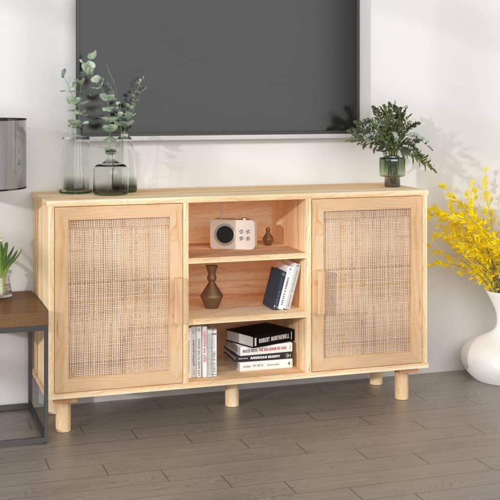 Vidaxl dressoir 105x30x60 cm massief grenenhout en rattan bruin