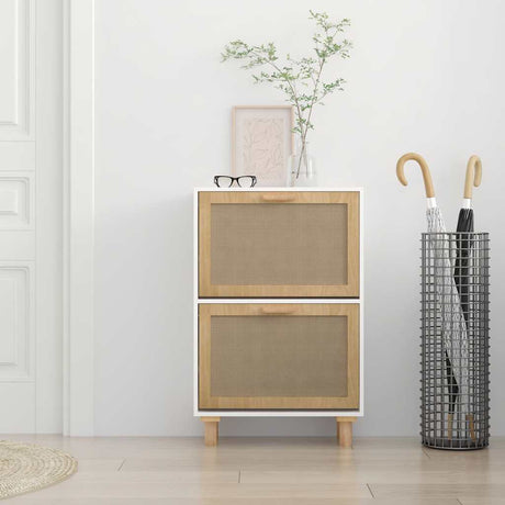 Vidaxl schoenenkast 52x25x80 cm bewerkt hout en natuurlijk rattan wit