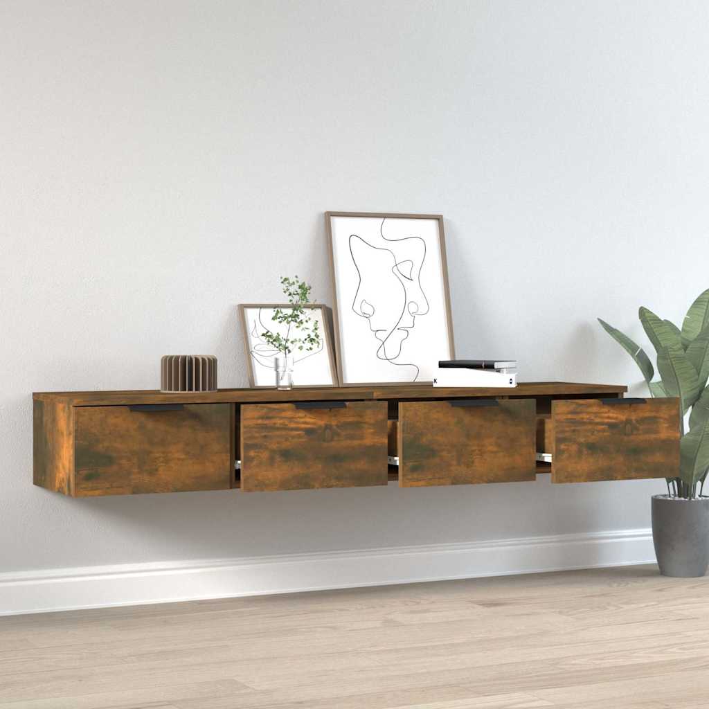 Vidaxl wandkasten 2 st 68x30x20 cm bewerkt hout gerookt eiken