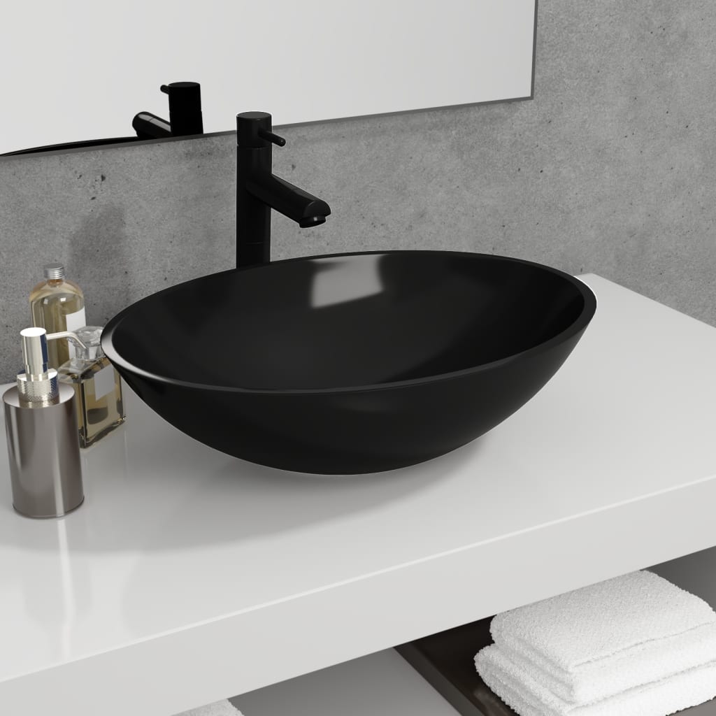 Vidaxl Washbasin 50x37x14 cm glass black