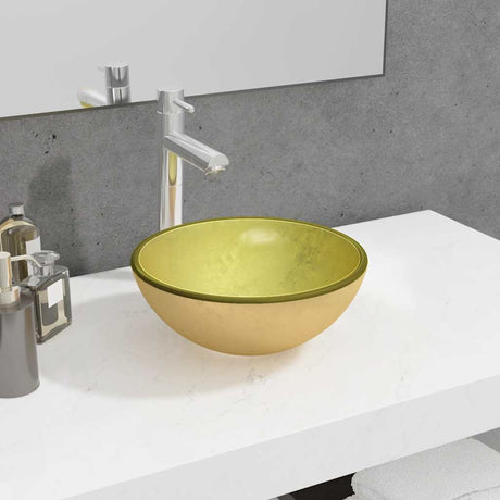 Vidaxl wasbak 30x12 cm gehard glas goudkleurig