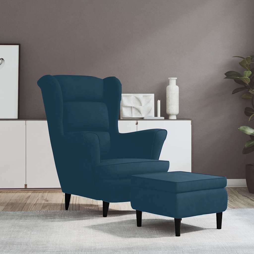Vidaxl fauteuil met voetenbank fluweel blauw