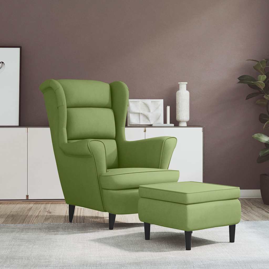 Vidaxl fauteuil met voetenbank fluweel lichtgroen