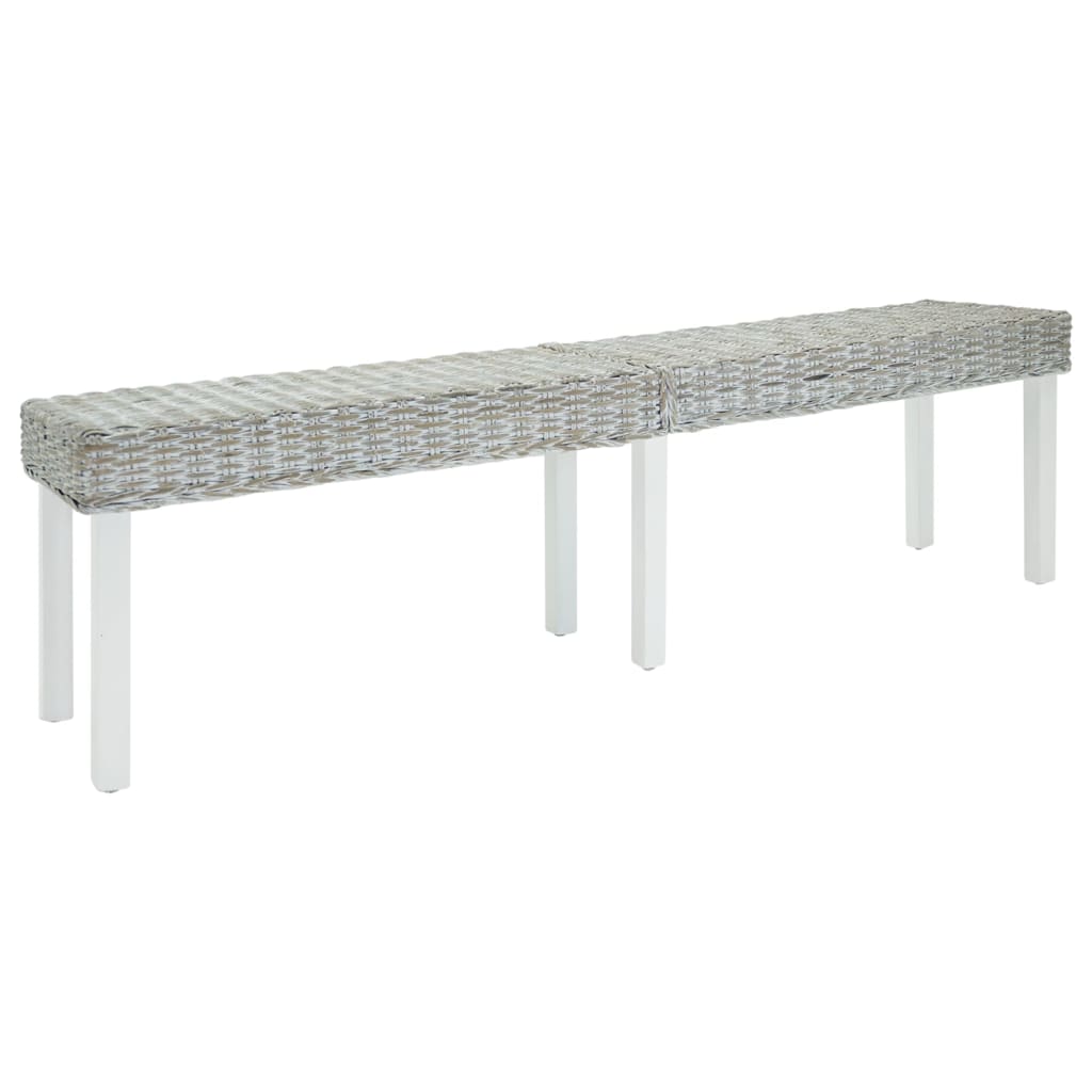 Vidaxl bankje 160x35x45 cm natuurlijk kubu rattan en mahoniehout wit