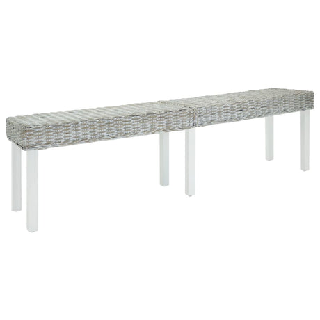 Vidaxl bankje 160x35x45 cm natuurlijk kubu rattan en mahoniehout wit