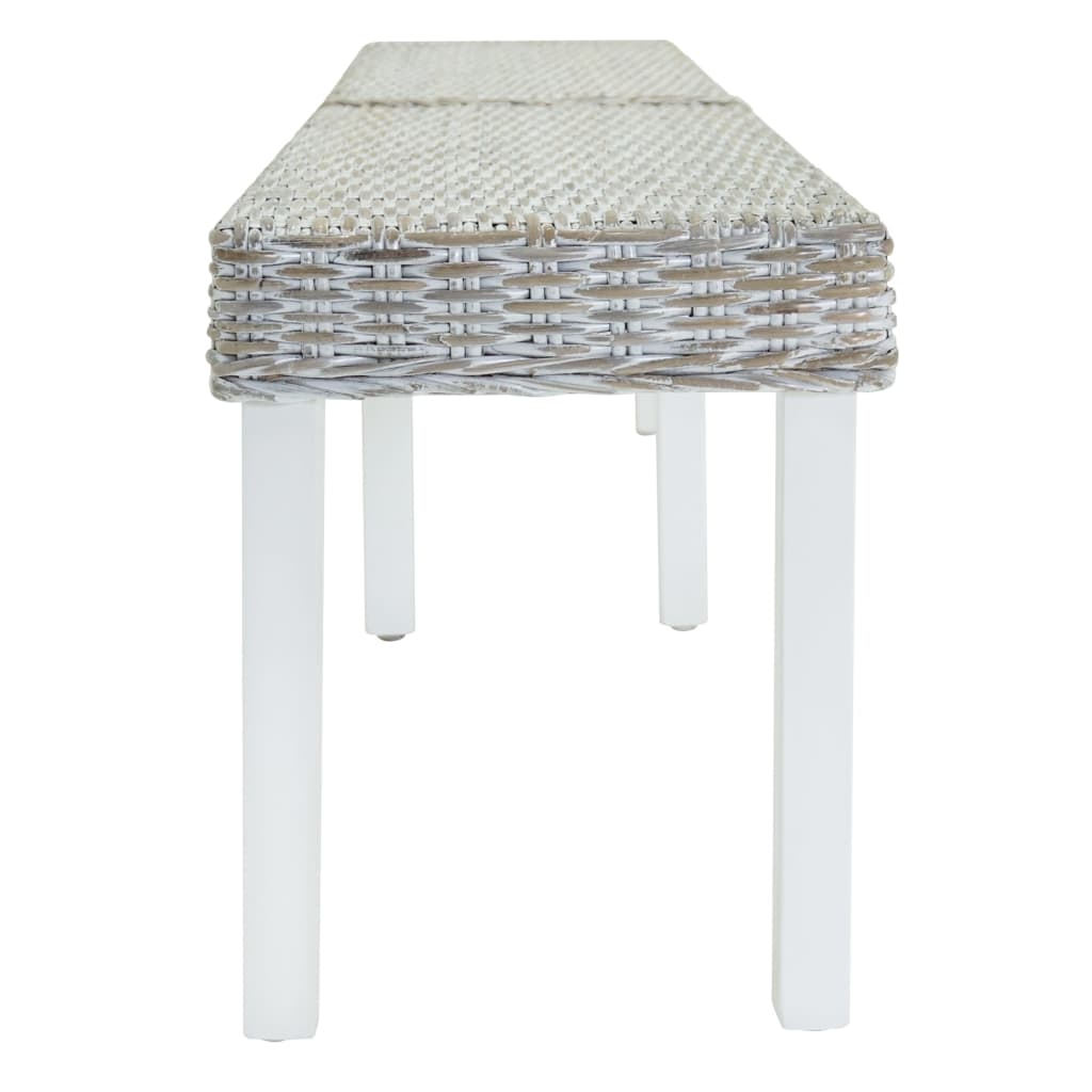 Vidaxl bankje 160x35x45 cm natuurlijk kubu rattan en mahoniehout wit