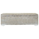 Vidaxl opbergbox 110 cm natuurlijk kubu rattan massief mahoniehout wit