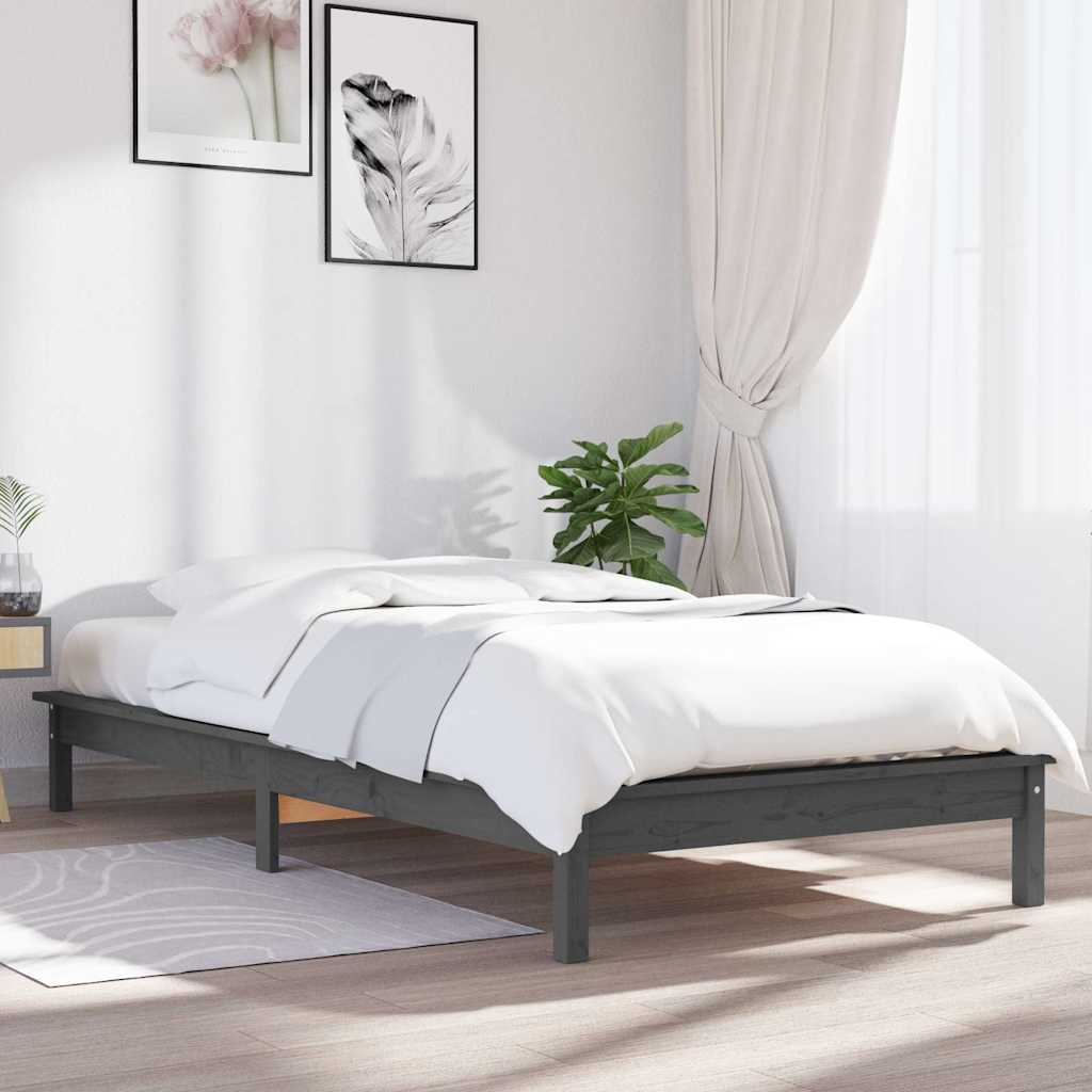 Vidaxl bedframe massief grenenhout grijs 90x200 cm